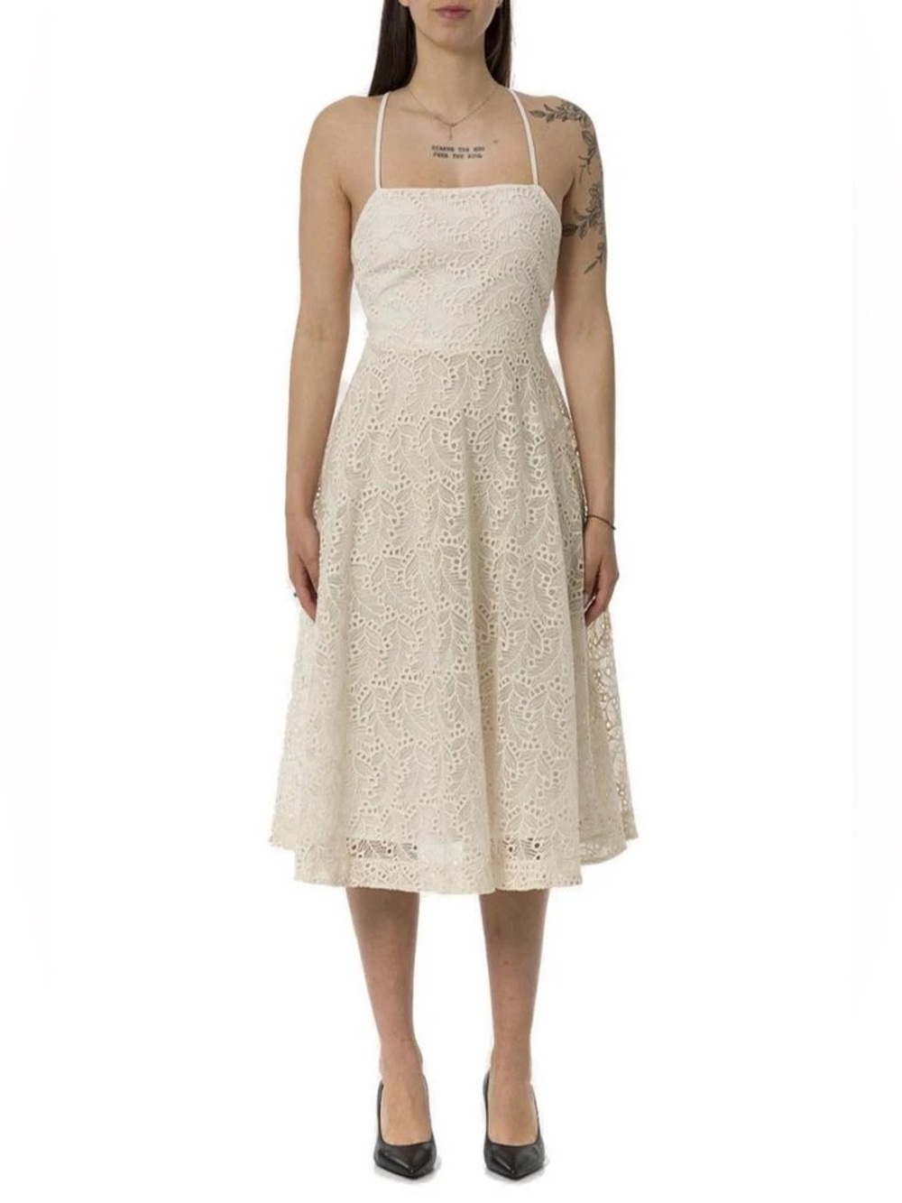 MARELLA Cream Lace Midi Dress with Spaghetti Straps